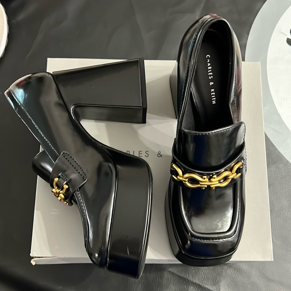 Charles and Keith Women's Metallic Accent Platform Loafers Black Box
⁩